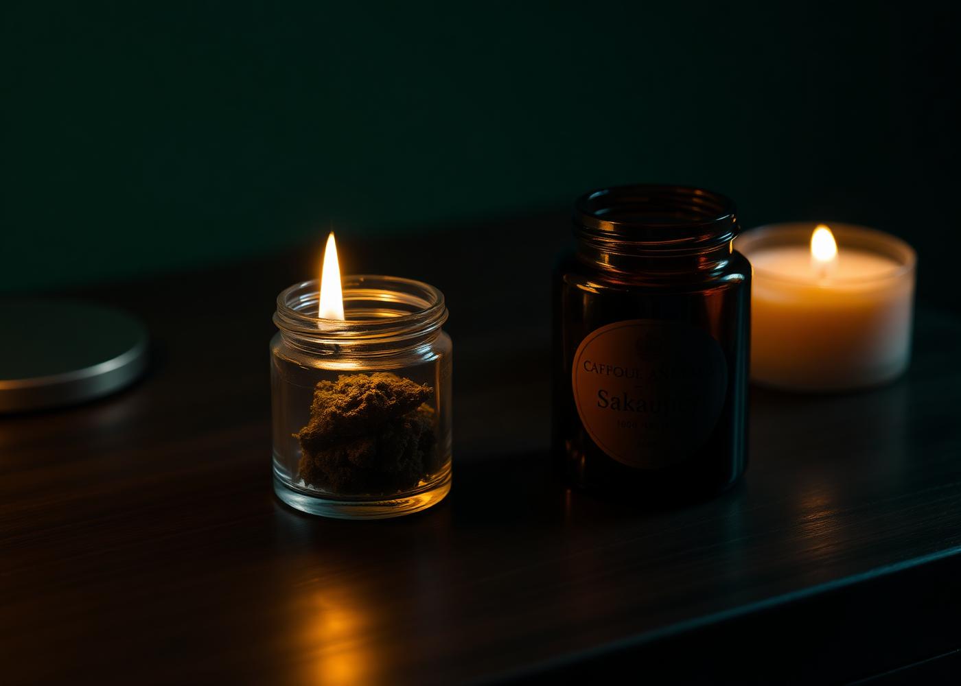 A quiet moment with an amber apothecary jar and a candle